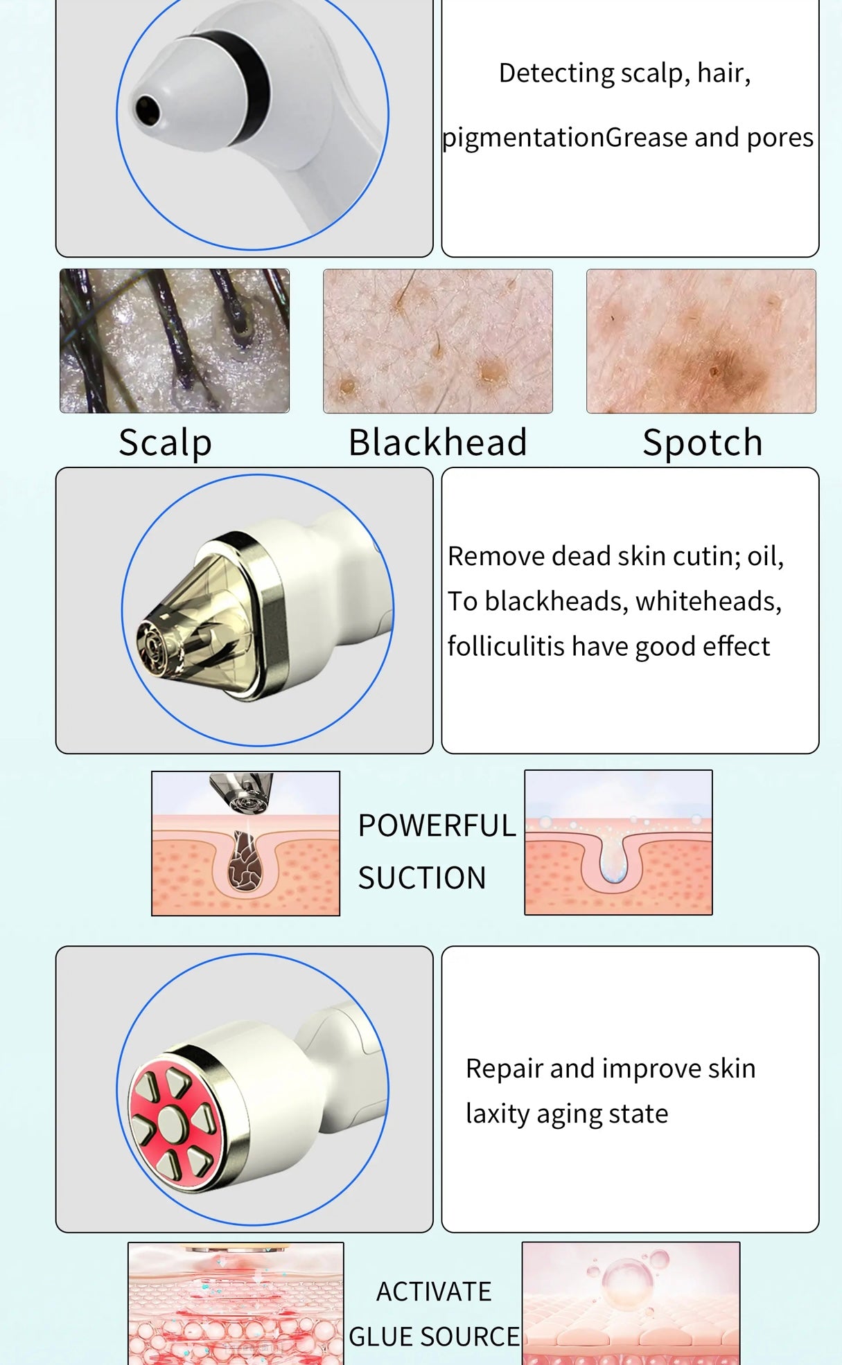 8 in1 hydra dermabrasion oxygen jet facial machine with skin detection