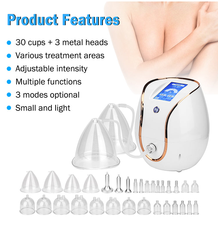 30 suction cups buttock Lift vacuum therapy massager pump nipple sucking butt breast enlargement machine