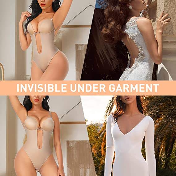 Plunge Underdress Shapewear Dress Bodysuit Underwear Women Body Shaper Slips Backless Bra