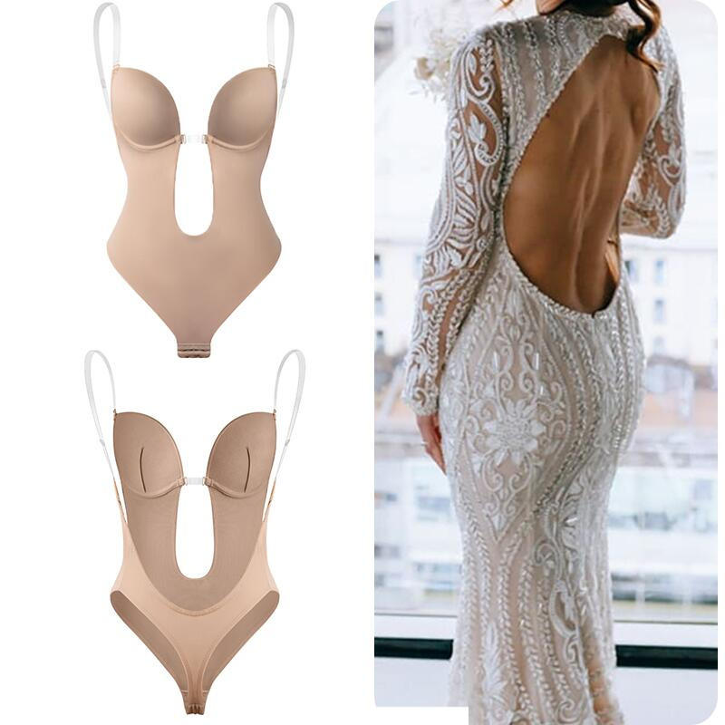 Plunge Underdress Shapewear Dress Bodysuit Underwear Women Body Shaper Slips Backless Bra