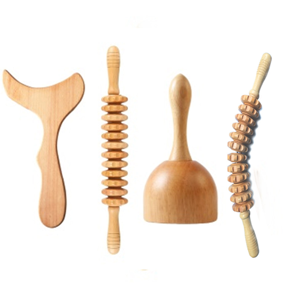 Wood Massage Stick Wood Roller Lymphatic Drainage Massager  kit Wood Therapy Massage Tools